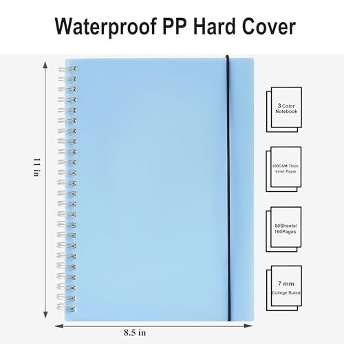 MSTONAL 3 Pack Spiral Notebooks, Large Notebook College Ruled 8.5" x 11" 100GSM 7mm College Ruled, 80 Sheets/160 Pages, College Ruled Notebook for School, Office, Sketch by MSTONAL - Image 3
