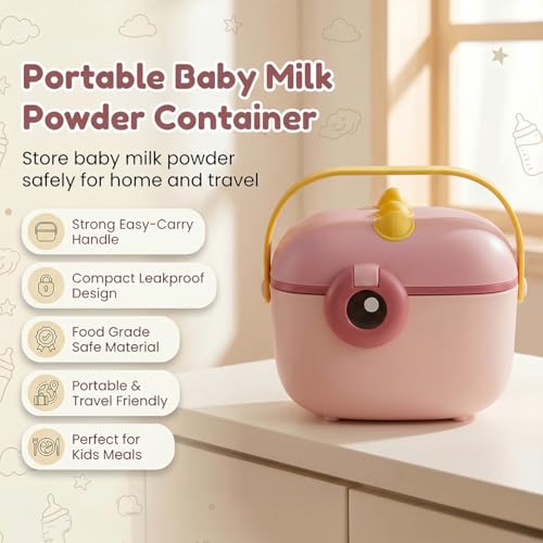 Image of StarAndDaisy Formula Milk Container for Baby Milk Powder Container with Scoop Holder, Portable Formula Dispense, Airtight First Feed Baby Food Storage Container /Box for Travel 200 Grams (Eye-Peach)