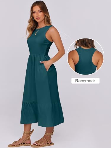 Image of ANRABESS Women Midi Dresses 2026 Summer Casual Sleeveless Sundress High Neck Tank Top Racerback Flowy Beach Dress & Pockets