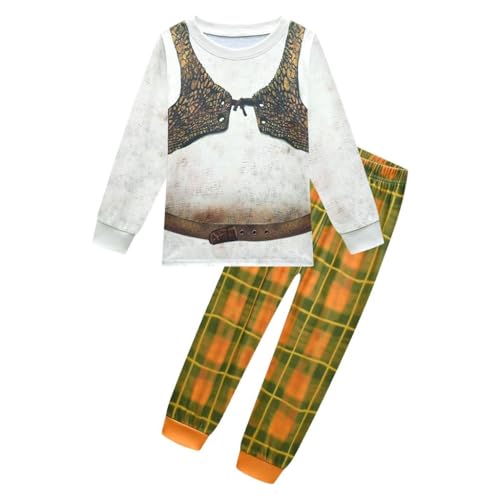 Dressy Daisy Monster Character Costume for Boys Green Ogre Outfit Long Sleeve Print T-Shirt & Pants Dress Up Set Funny Halloween for Kids Size 5-6