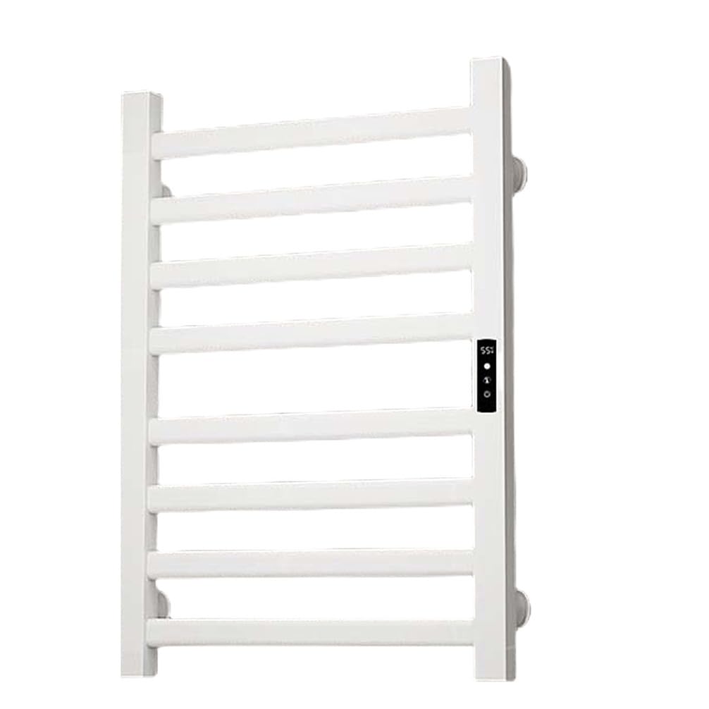 Nero Termoarredo Bagno,Bianco Montaggio A Parete Scaldasalviette Elettrico,8 Tondini Termoarredo Elettrico,Cronotermostato con Display Digitale,Bianca,No Punching