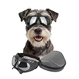 PETLESO Dog Goggles for Small to Medium Breeds, Small Dog Sunglasses UV Protection Windproof Snowproof, Outdoor Driving/Riding/Hiking Eyes Wear, Soft Frame Adjustable Straps, Silver Lens