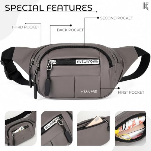 Image of Waist Bag for Man & Woman | Travel Handy Hiking Running Pouch with Zipper | Adjustable Strap Fanny Pack for Documents Money Card Phone Earphone (Dark Gray)
