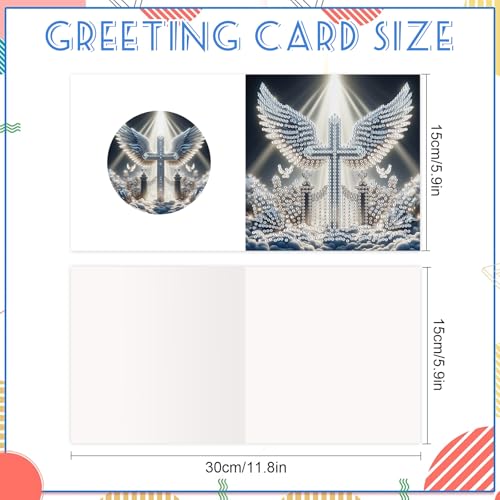 Image of 6 Pack Diamond Painting Greeting Cards with Envelopes, DIY 5D Diamond Art Card Kit Winged Cross Designs, 30x15cm Handmade Religious Cards Crafts for Spiritual Blessings and Faithful Greetings