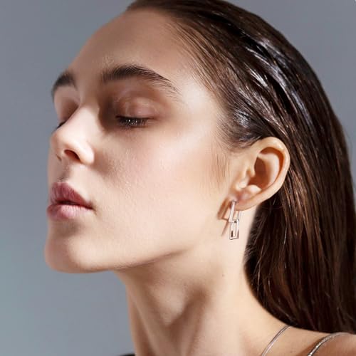 925 Sterling Silver Earrings for Women Trendy Square Hoop Earrings Minimalist Geometric Rectangle Earing, Hypoallergenic Huggie Hoops Fashion Jewelry4