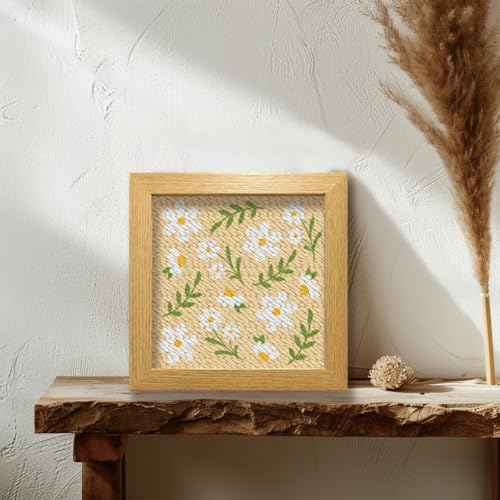 Image of BEUNITONE 2 Sets Daisy Flower Punch Needle Embroidery Starter Kits Flowers Plants Punch Needle Kit for Beginners Punch Embroidery Kits with Frame Instructions for Wall Painting Decor 9.4'' x 9.4''