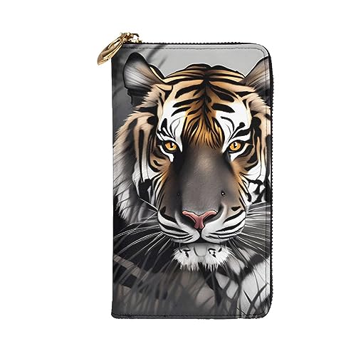 Tiger at Rest Prints Leather Long Clutch Wallet for Fashionable Girls and Women - Durable, Stylish, and Functional, Black, One Size2