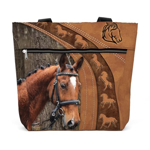 Horse Tote Bag with Zipper Pocket