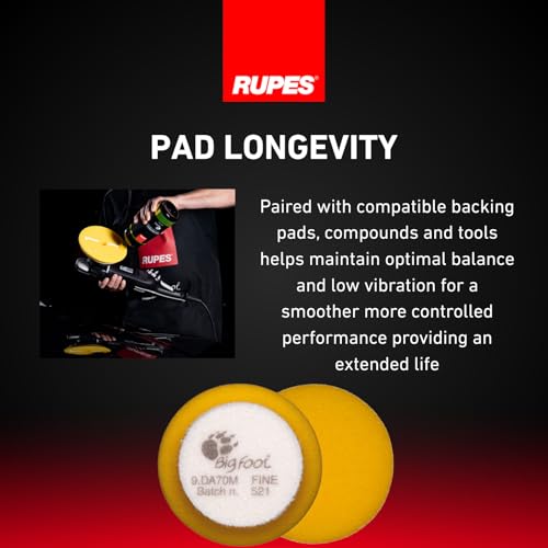 Image of RUPES 9.DA70M /4 Pack of 4 Yellow D-A Fine Finishing Foam Pads 70mm | Ideal for Paint Correction & Gloss Enhancement | Moderate to Fine Defect Removal | Compatible with 2 inch Backing Plate