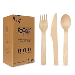 Foogo Green 150-teiliges Einweg-Holzbesteckset