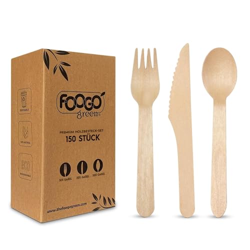 Foogo Green 150-teiliges Einweg-Holzbesteckset