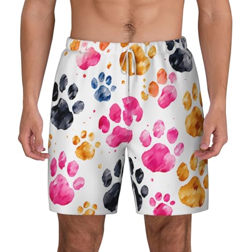 Men's Swim Trunks Quick Dry Board Shorts Colorful Dog Paws Beach Shorts with Pocket Bathing Suits for Men