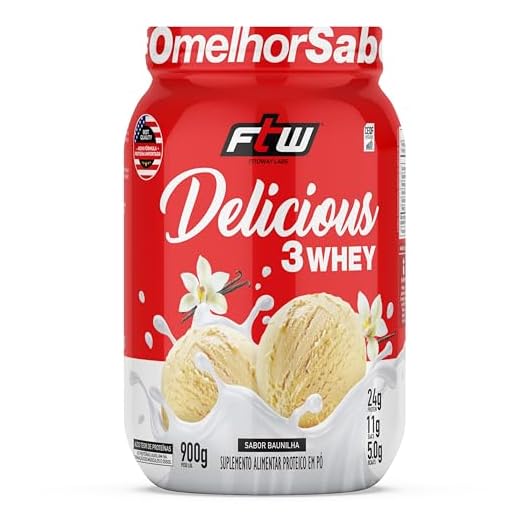 Delicious 3 Whey Proteína Hidrolisada Concentrada E Isolada Pote 900g Sabor Baunilha - FTW