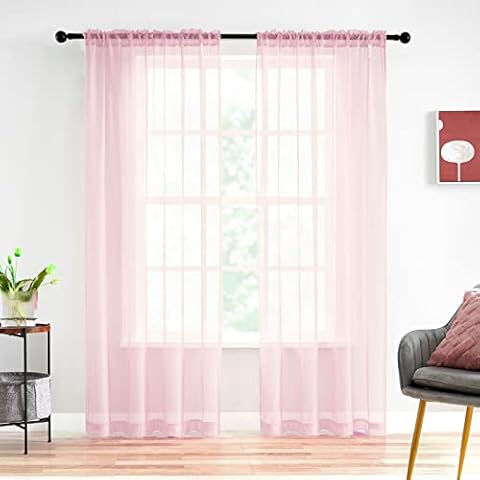 Light Pink Sheer Curtains 63 Inch Length for Bedroom Living Room Kitchen 2 Panels Set Rod Pocket Pink Curtains for Girls Bedroom Light Filtering Sheer Window Treatment Drapes 52x63 Inches Long Cover
