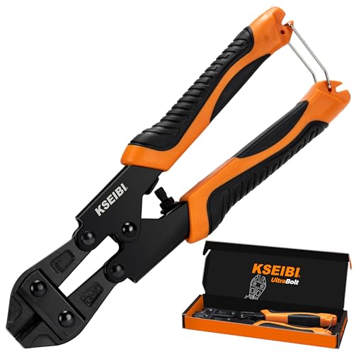 KSEIBI 141610 Mini Bolt Cutters 8 inch - Spring Loaded, CR-V Steel, Sharpened Cutting Edge, Wire Cutter, Snips Clippers, One Hand Operation, Small and Portable Design with Soft Grip Anti-Slip Handle
