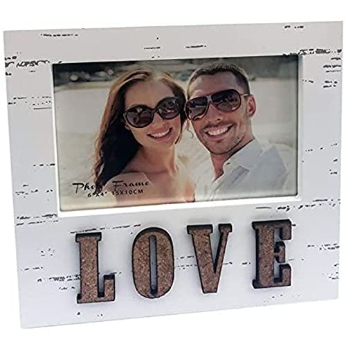 4x6 Inch Love Wooden Photo Frame for Valentine’s Day, Mother's Day, Birthdays, Anniversaries (White)