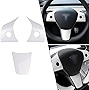 Xotic Tech Inner Steering Wheel Button w/Bottom Piece Cover Trim Set, White, Compatible with Tesla Model 3 Model Y 2017-2022