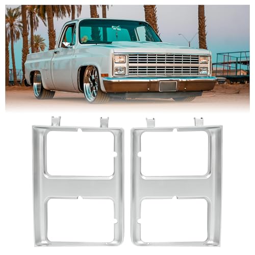 HECASA Pair Headlight Bezel Compatible with 1985-1988 Chevy Chevrolet GMC C/K/R/V Series Truck Blazer Jimmy Replacement for GM2512126 GM2513126 Headlamp Trim Cover Silver Driver & Passenger Side