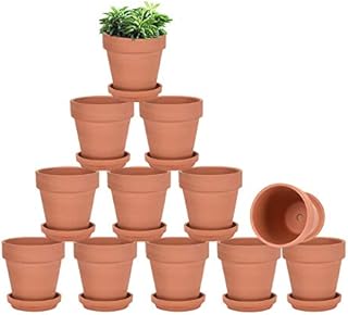 Terracotta Pots with Saucer - 12 Pack 3 Inch Clay Pot Ceramic Pottery Planter Cactus Flower Pots Succulent Pot Drainage Hole, Great for Plants, Crafts, Wedding Favor