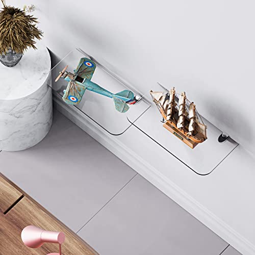Jusalpha 2 Pack Of Acrylic Glass Wall Mounted Floating Shelves With Metal Adjustable Shelf Bracket Wall Mount, #03 (12'' X 6'') #TOP6