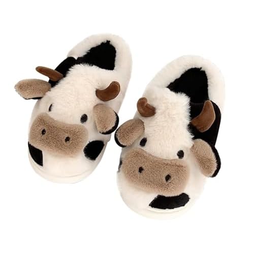 Coswind Zapatillas de Vaca Mujer Hombre Casa Casual Invierno Cómodas Felpa Peludas on Cloud Antideslizantes Suela Divertidas Pantuflas Vaca Abierta 280