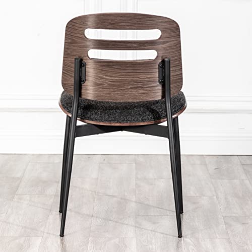 Lunling Mid Century Modern Side Dining Chairs, Black Linen Fabric Upholstered Bentwood Seat,Sturdy Metal Legs,Adjustable Foots For Kitchen Dining Room Desk Chairs, Armless,Set Of 2 #TOP3