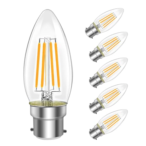 EXTRASTAR Ampoule Filament Bougie Vintage LED B22, Ampoules 6W LED Filament équivalent Ampoule Traditionnelle 57W, B22 Ampoules Culot Vintage Edison Blanc Chaud 2700K 750LM, Lot de 6