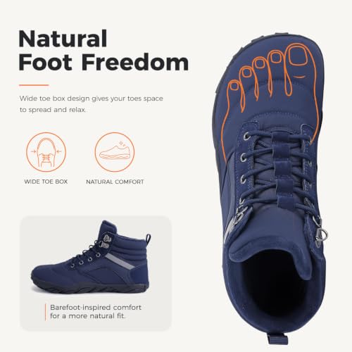 Image of Womens Mens Winter Barefoot Boots Warm Minimalist Wide Toe Box Snow Boots Zero Drop Sole Outdoor Water Resistant Ankle Booties