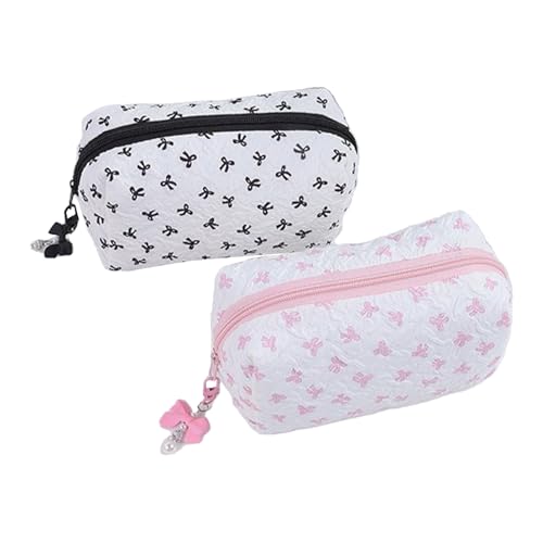Hitburu Bolso Maquillaje Lazos Cremallera Suave 2 Unidades,Neceser De Viaje | Bolso Bonito con Cierre Suave para Viaje Escuela Y Belleza