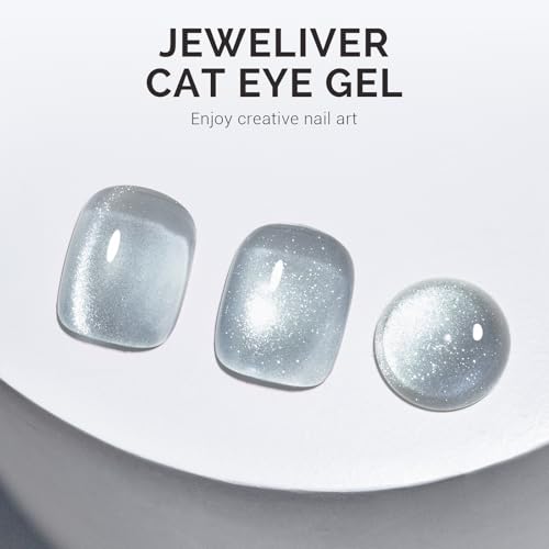 Image of MelodySusie Jeweliver Cat Eye Gel Nail Polish, 0.5 Fl Oz Silver Glitter Holographic Magnetic Nail Polish with Magnet, UV Nail Polish for Nail Art Manicure Salon DIY at Home C01
