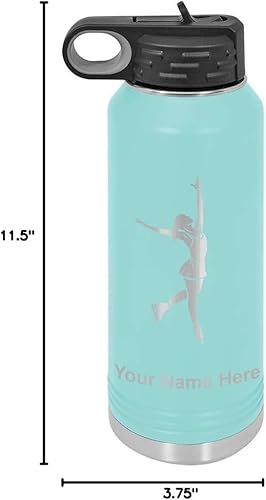 Miniatura 10 de LaserGram Botella de agua de doble pared con tapa abatible de 40 onzas con pajilla, patinadora artística, grabado personalizado incluido (verde