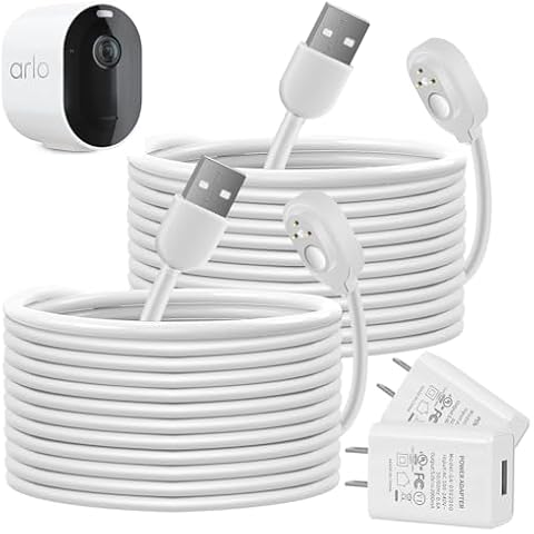 Charge Cords 25ft for Arlo Weatherproof Indoor Outdoor Charging Cable with Quick 2Amp Power Adapter for Arlo Ultra/Ultra 2/Pro 3/Pro 4/Pro 5s,Long Power Electronic Cable (White,2 Pack) Cover