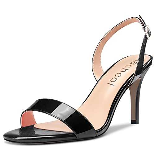 Aachcol Women Stiletto Mid High Heel Sandals Backstrap Ankle Strap Slingback Round Peep Open Toe Dress Shoes Office Party Wedding Patent 3 Inch