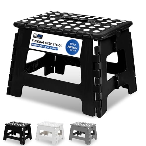 MY DIY Folding Step Stool 9 Inch (22cm) Lightweight Heavy Duty Strong Plastic Stool For Kids & Adults With Easy Carry Handle 150KG Weight Capacity Portable Footstool