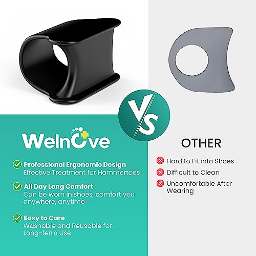 Image of Welnove Hammertoe Corrector - 6 Pack Toe Splints - Soft Gel Toe Straighteners - Realign Bent, Curled, Crooked, Claw, Hammer Toes for Men and Women, 3 Different Sizes (Black)