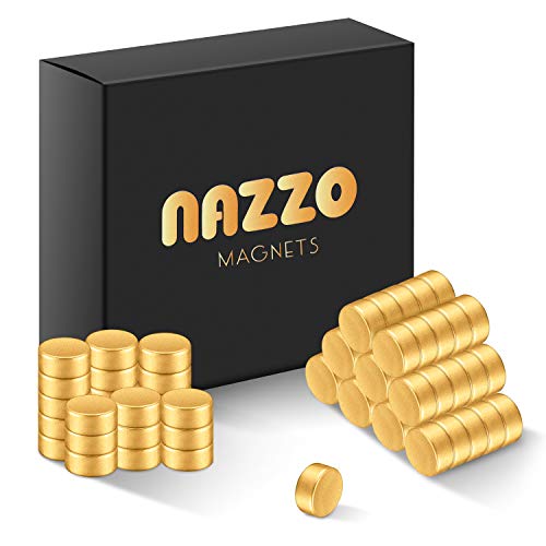 NAZZO Refrigerator Magnets, Round Button Whiteboard Magnets, Neodymium Magnets for Office, Hobbies, Crafts and Science, 6×3mm 70Pcs Small Magnets, Gold
