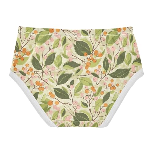 Toddler Panties, Vintage Berries Leaves Green Girls Cotton Underwear, 2–8 Years2
