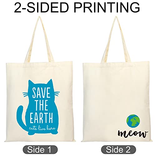 Lotfancy Canvas Tote Bag For Women, Large Cute Tote Bag With Inner Pocket, Double Printed Reusable Grocery Bag For Beach School Travel, Book Tote Bags (Cat Save The Earth) #TOP2