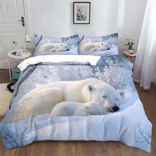 XCQHZYQ Housse de Couette 220x240 cm Animal Ours Polaire Parure de Lit Thème Hiver Adulte 2 Personnes, Parure Housse Coutte Coton Polyester avec 2 Taie...