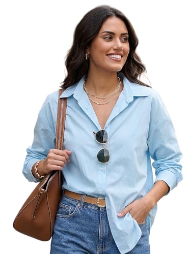Image of Urbano Fashion Women's Cotton Full Sleeve Oversized Fit Casual Solid Slub Shirt with Spread Collar