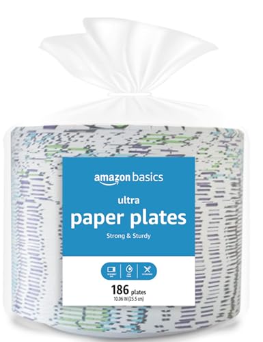 Amazon Basics Ultra Paper Plates, 10 Inch, Disposable, 44 Count Amazon Basics Ultra Paper Plates, 10 Inch, Disposable, 44 Count
