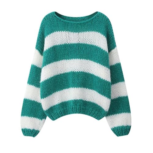 Image of Women Y2K Striped Sweater 90s Vintage Aesthetic Long Sleeve V-Neck Knit Pullover Jumper Loose Fall Sweatshirt