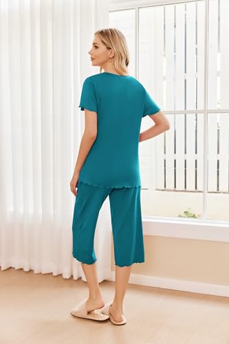 Image of Ekouaer 2 Pack: Women's Pajamas Set Short Sleeve Sleepwear Capri Pants Pjs Soft Loungewear with Pockets