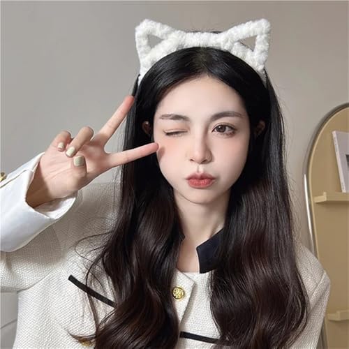 UYFRD Serre-tête Lolita en peluche avec oreilles de chat pour filles - Serre-tête en fourrure de dessin animé pour femme - Cosplay - Accessoires pour cheveux coréens (blanc) – vue 4
