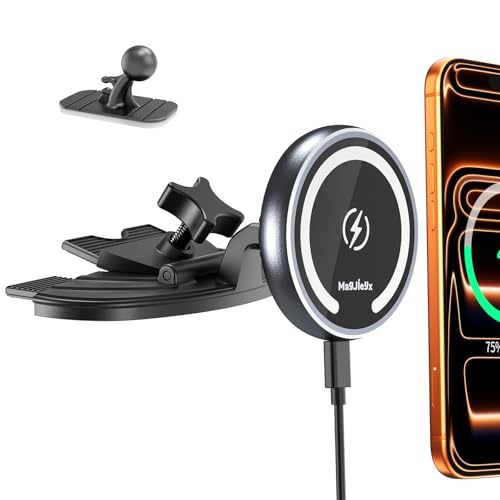 MAGJIEYX CD Support Telephone Voiture Induction pour MagSafe, 360° Rotation Support Voiture Magnetique Fixation écurie CD Mounted Compatible avec iPhone 16...