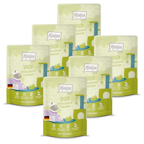 MjAMjAM - Premium Nassfutter für Katzen - Quetschie - Senior - DUO von zarter Ente & Kaninchen, 6er Pack (6x300g), getreidefrei – Ansicht 1