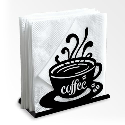Doodlream Coffee Cup Decorative Black Metal Napkin Holder for Cafe Bar Table, 4.9