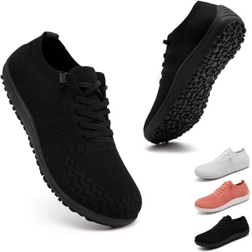 IEBPEH Zapatos descalzos para mujer, zapatos descalzos para correr, zapatillas deportivas, zapatillas de deporte, antideslizantes, con puntera ancha, transpirables, ligeras, color negro, 37