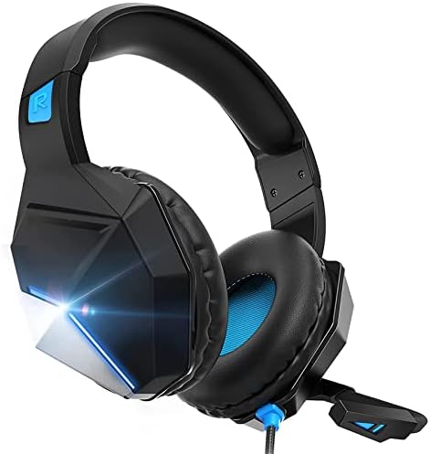 Gaming Headset with Mic, Tremendous Gentle Wired Headphones, HD Stereo Sound Over Ear Headphones, LED Gentle, 120° Rotatable Noise Cancelling Mic, Delicate Reminiscence Earmuffs for Adults Children PC Laptop computer Xbox One PS4