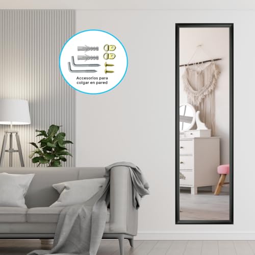 CHELY INTERMARKET MOD19004 Espejo De Puerta Cuerpo Entero Negro Estilo Decorativo Vertical 30x120 cm para Dormitorio Entrada Montaje Fácil Incluye Kit De Ganchos Soporte PVC Ligero - imagen 5